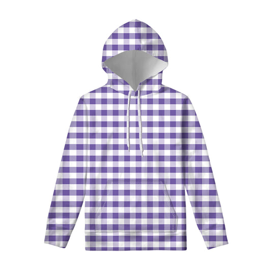Purple And White Gingham Pattern Print Pullover Hoodie