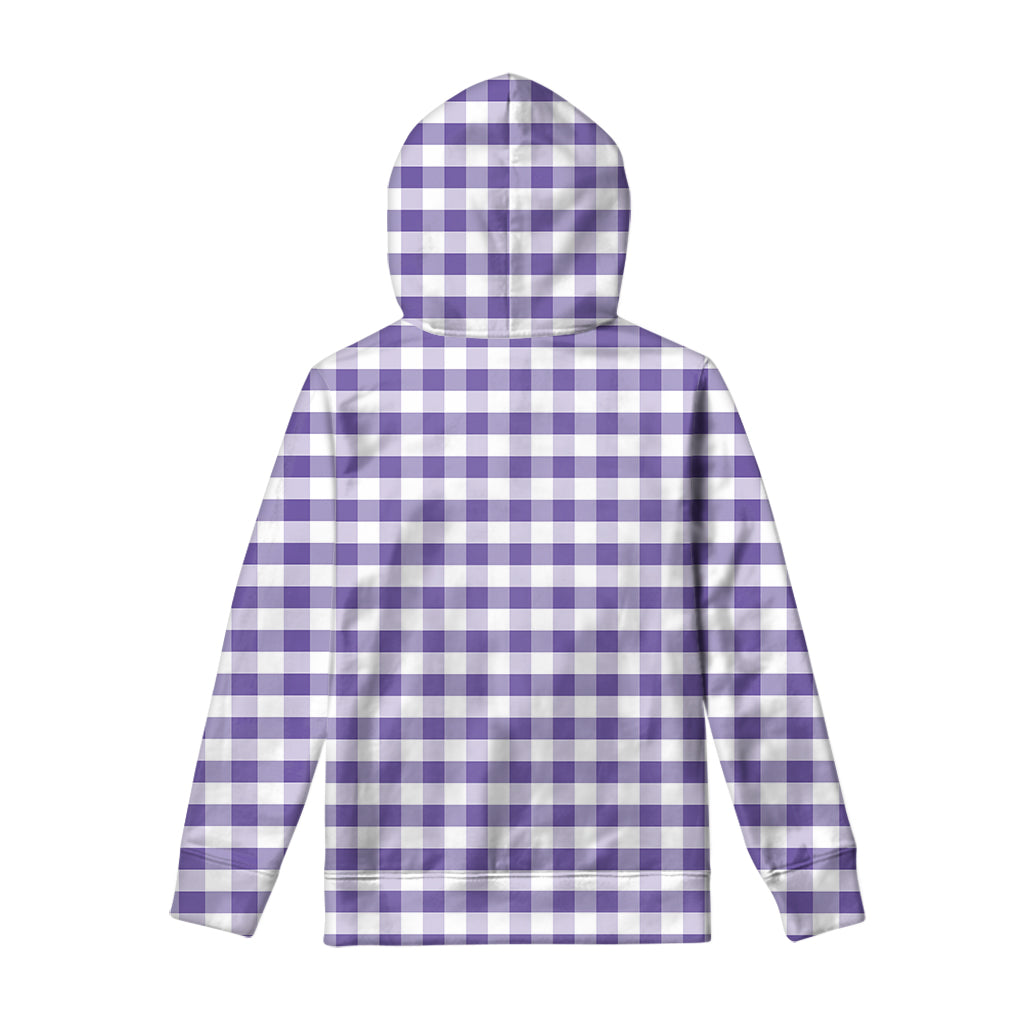 Purple And White Gingham Pattern Print Pullover Hoodie