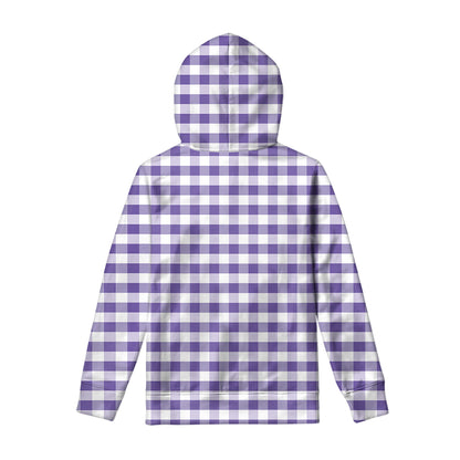 Purple And White Gingham Pattern Print Pullover Hoodie