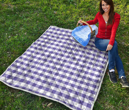 Purple And White Gingham Pattern Print Quilt