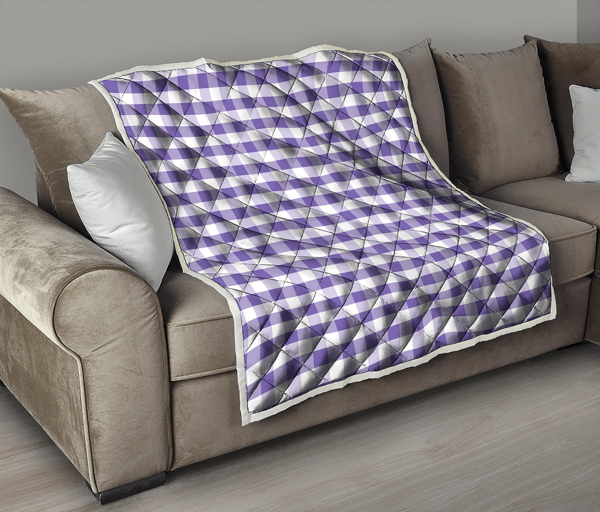 Purple And White Gingham Pattern Print Quilt