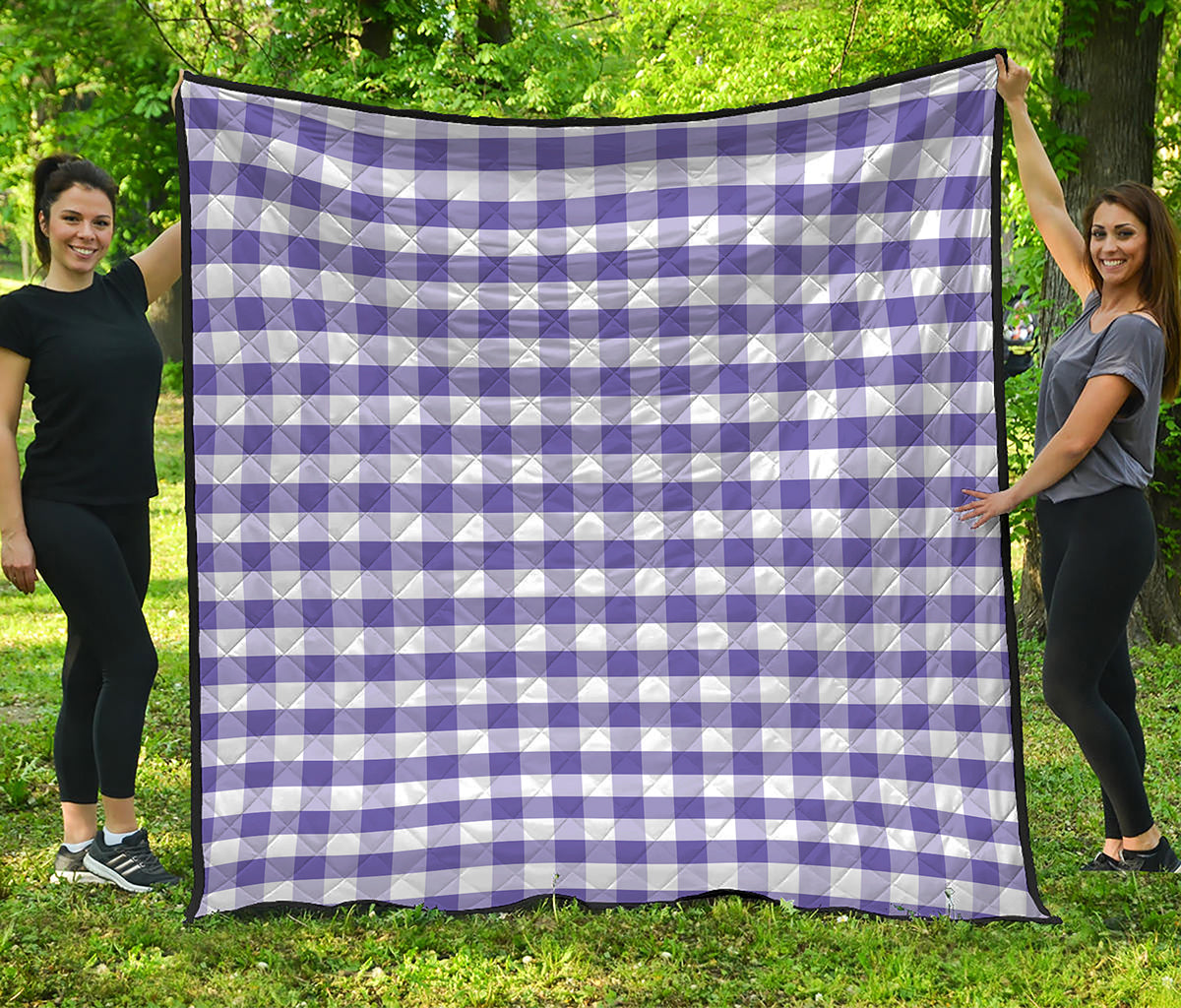 Purple And White Gingham Pattern Print Quilt