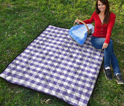 Purple And White Gingham Pattern Print Quilt