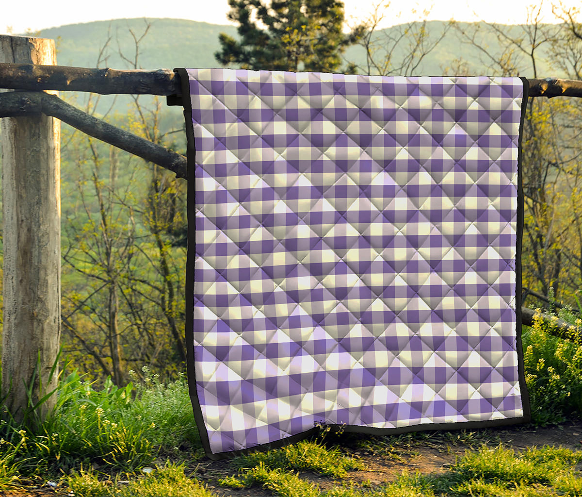 Purple And White Gingham Pattern Print Quilt