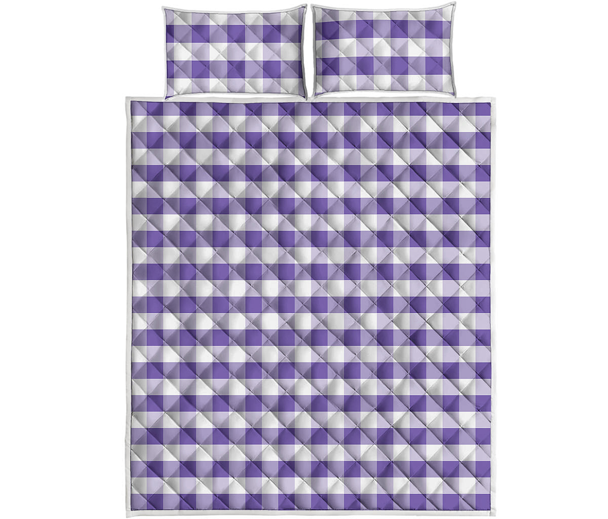 Purple And White Gingham Pattern Print Quilt Bed Set