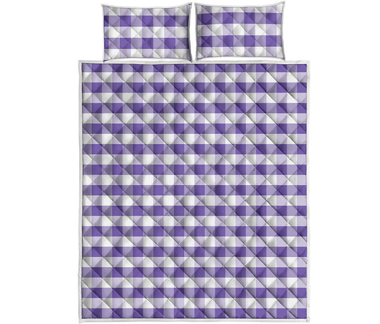 Purple And White Gingham Pattern Print Quilt Bed Set