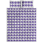 Purple And White Gingham Pattern Print Quilt Bed Set