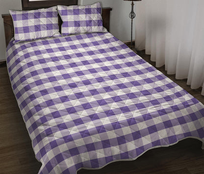 Purple And White Gingham Pattern Print Quilt Bed Set