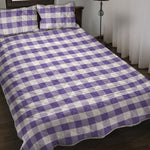 Purple And White Gingham Pattern Print Quilt Bed Set