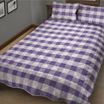 Purple And White Gingham Pattern Print Quilt Bed Set
