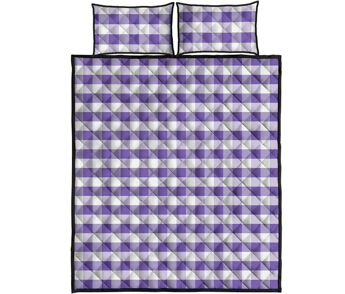 Purple And White Gingham Pattern Print Quilt Bed Set