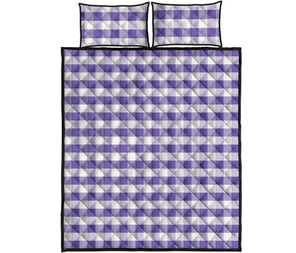 Purple And White Gingham Pattern Print Quilt Bed Set
