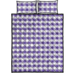 Purple And White Gingham Pattern Print Quilt Bed Set