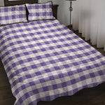 Purple And White Gingham Pattern Print Quilt Bed Set