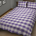 Purple And White Gingham Pattern Print Quilt Bed Set
