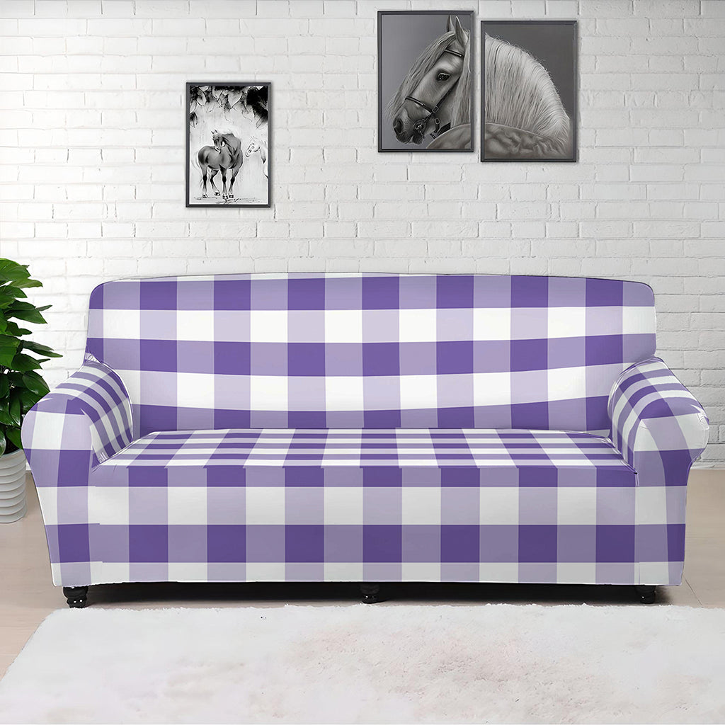 Purple And White Gingham Pattern Print Sofa Cover