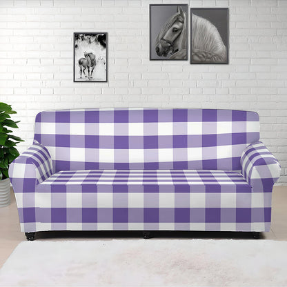 Purple And White Gingham Pattern Print Sofa Cover