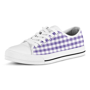 Purple And White Gingham Pattern Print White Low Top Shoes