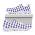 Purple And White Gingham Pattern Print White Running Shoes