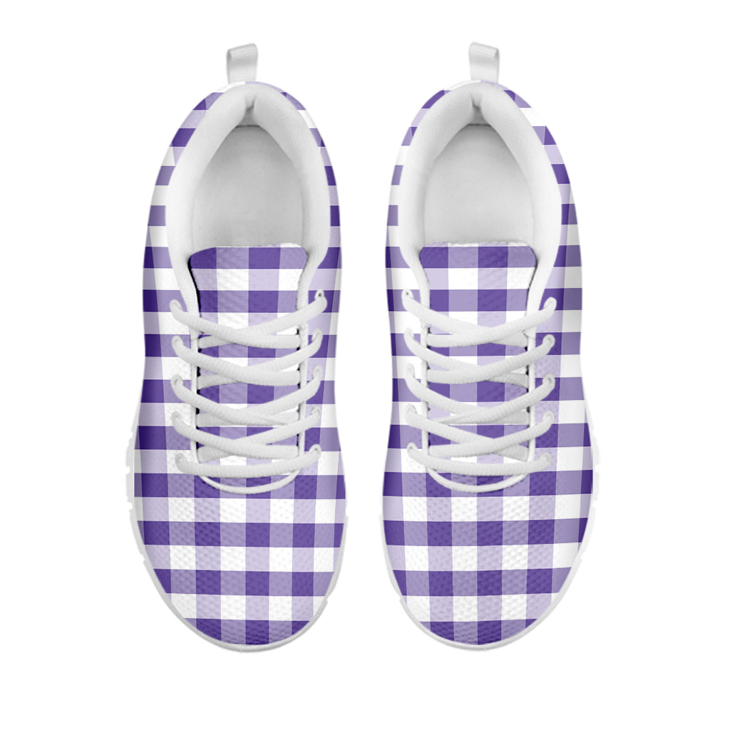 Purple And White Gingham Pattern Print White Sneakers