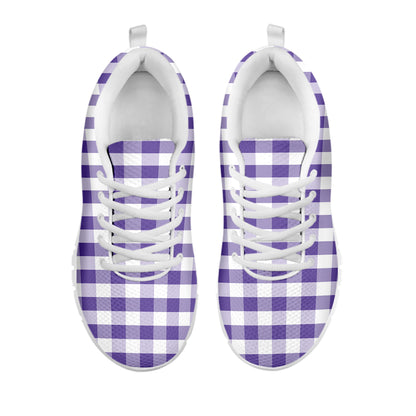 Purple And White Gingham Pattern Print White Sneakers