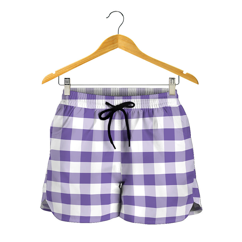 Purple And White Gingham Pattern Print Women's Shorts
