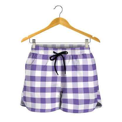 Purple And White Gingham Pattern Print Women's Shorts