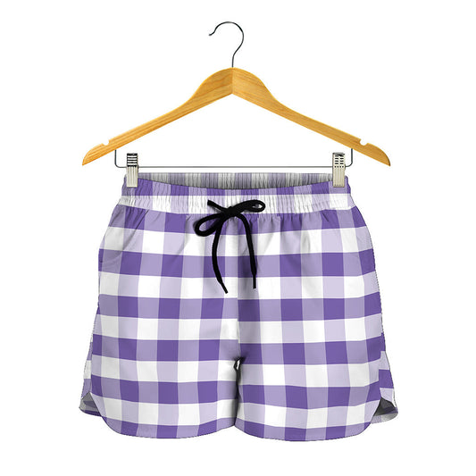 Purple And White Gingham Pattern Print Women's Shorts