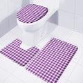 Purple And White Houndstooth Print 3 Piece Bath Mat Set