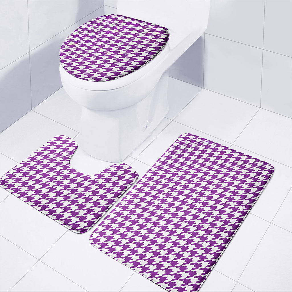 Purple And White Houndstooth Print 3 Piece Bath Mat Set