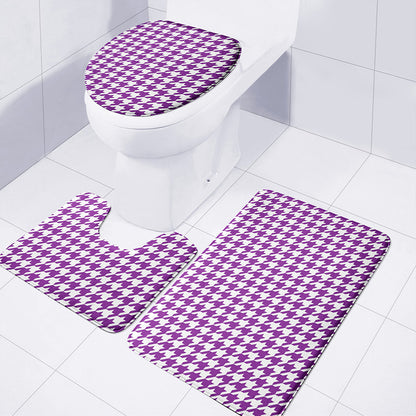 Purple And White Houndstooth Print 3 Piece Bath Mat Set