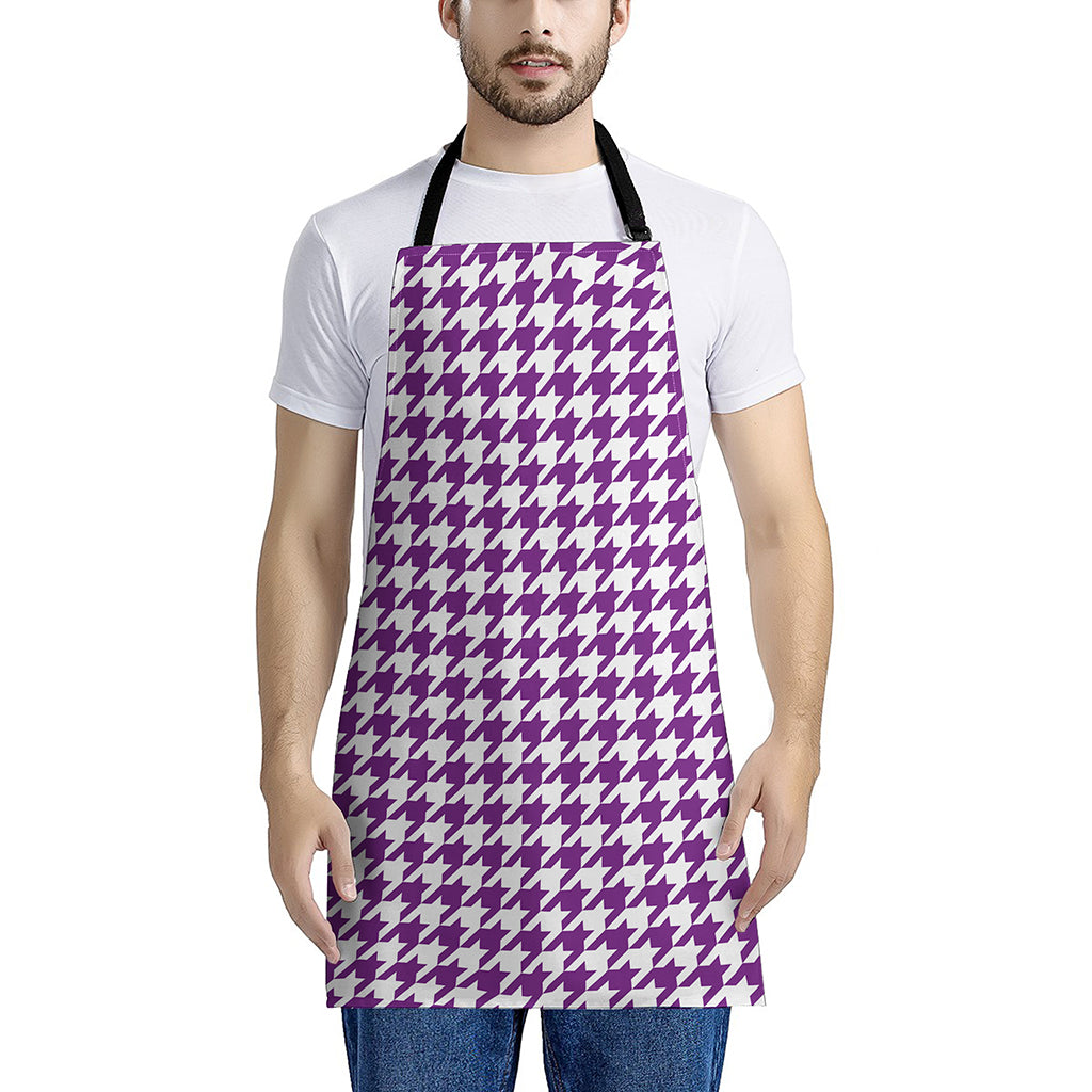 Purple And White Houndstooth Print Apron