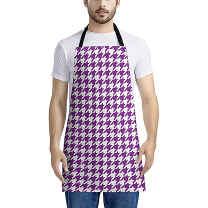 Purple And White Houndstooth Print Apron