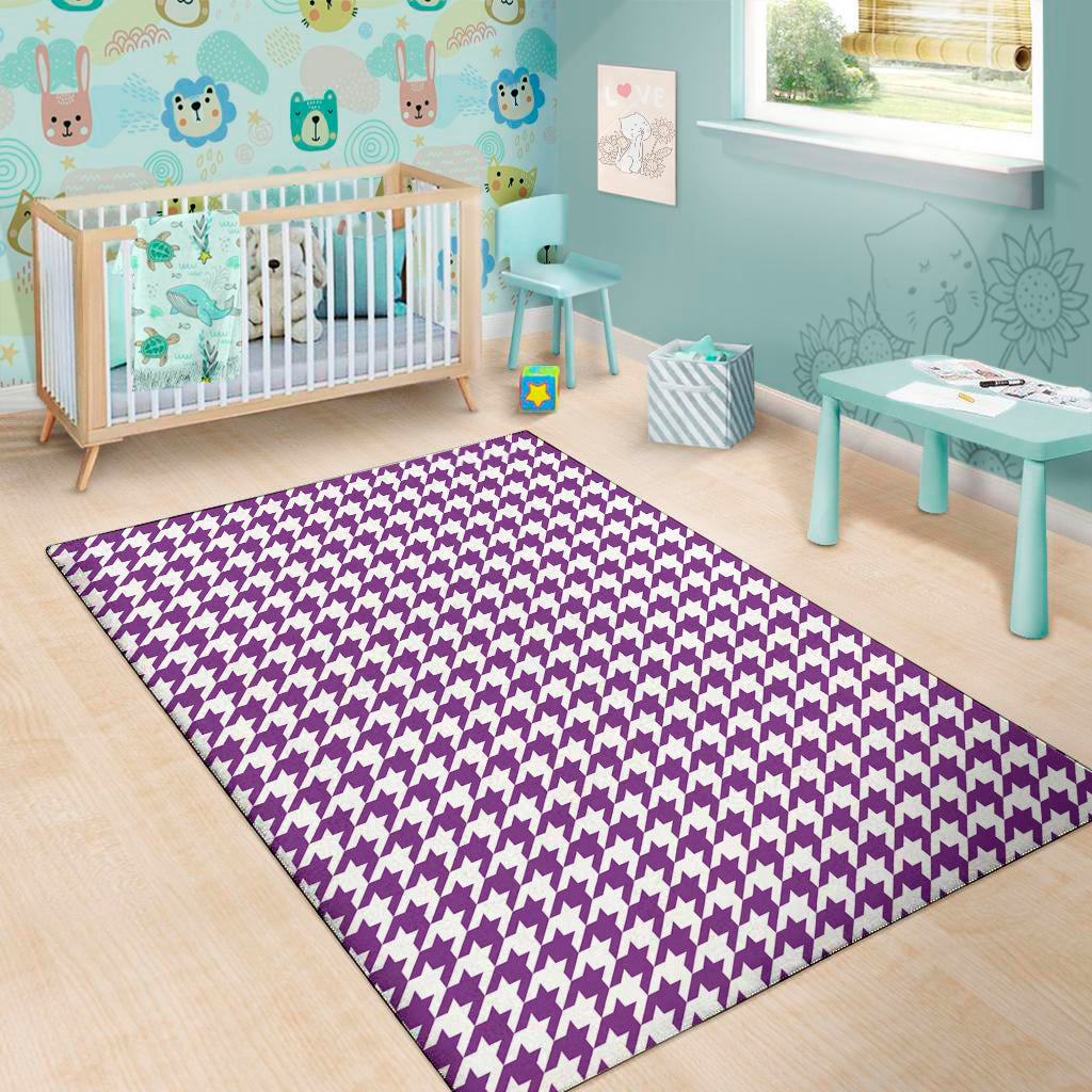 Purple And White Houndstooth Print Area Rug
