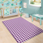 Purple And White Houndstooth Print Area Rug