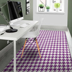 Purple And White Houndstooth Print Area Rug