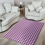Purple And White Houndstooth Print Area Rug