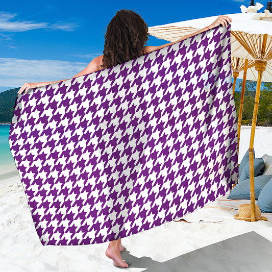 Purple And White Houndstooth Print Beach Sarong Wrap