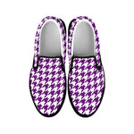 Purple And White Houndstooth Print Black Slip On Shoes
