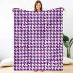 Purple And White Houndstooth Print Blanket