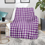 Purple And White Houndstooth Print Blanket