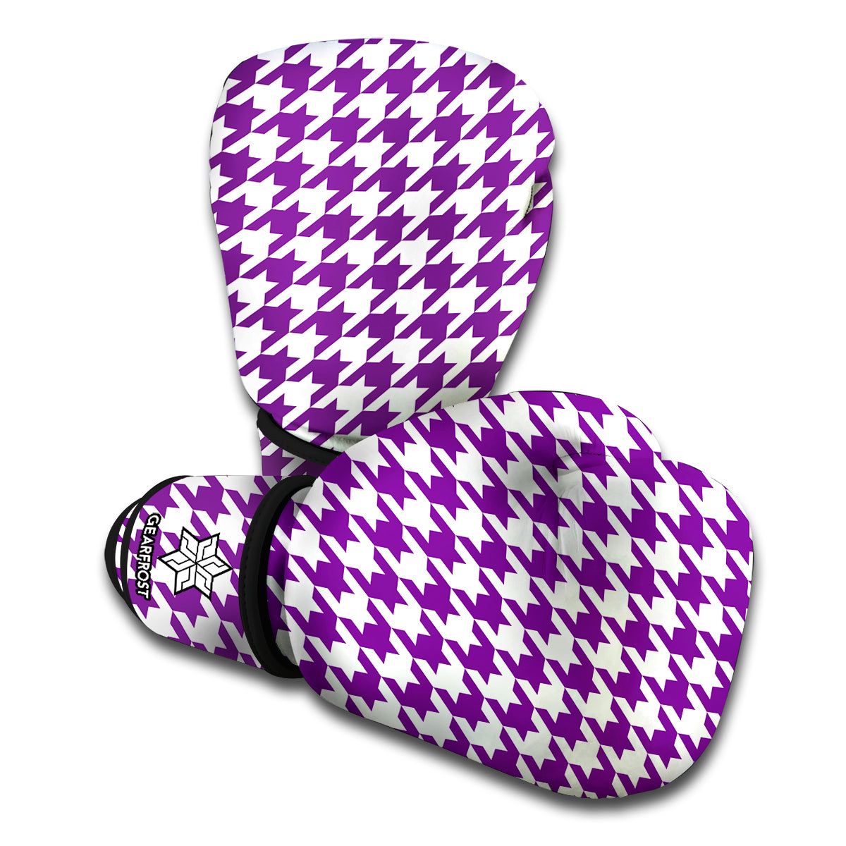 Purple And White Houndstooth Print Boxing Gloves