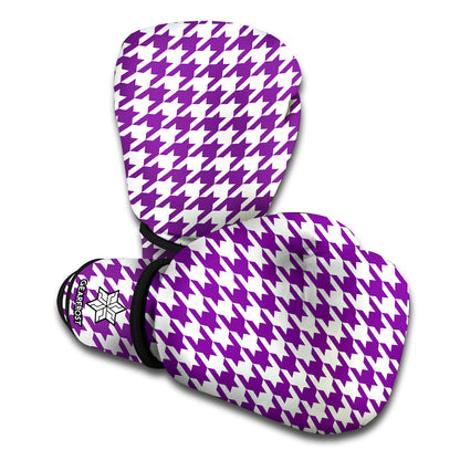 Purple And White Houndstooth Print Boxing Gloves