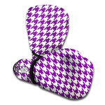 Purple And White Houndstooth Print Boxing Gloves