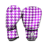 Purple And White Houndstooth Print Boxing Gloves