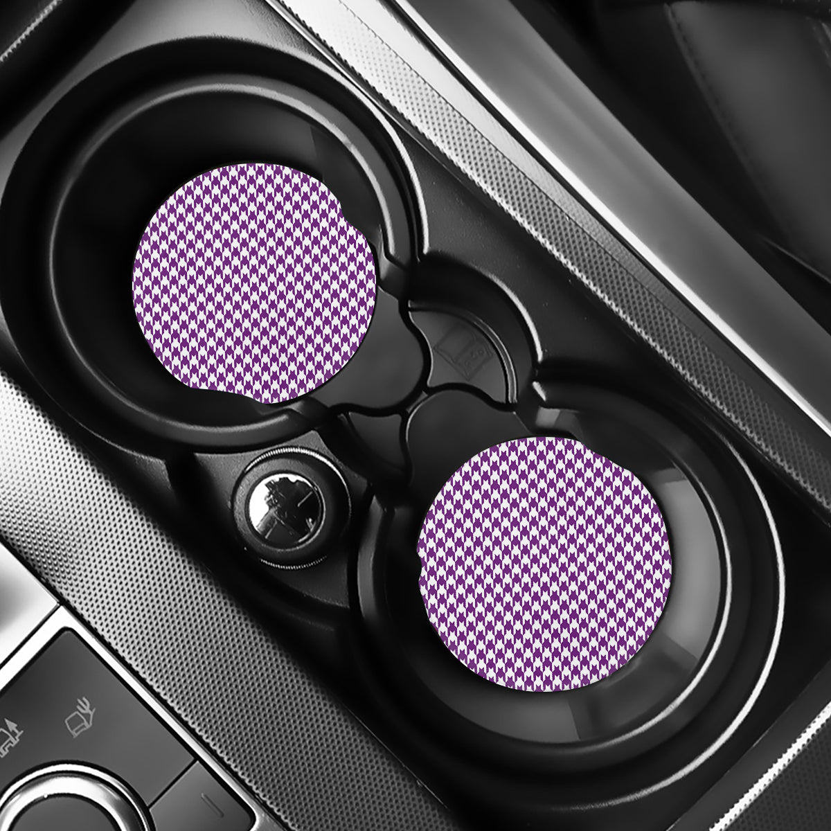 Purple And White Houndstooth Print Car Coasters