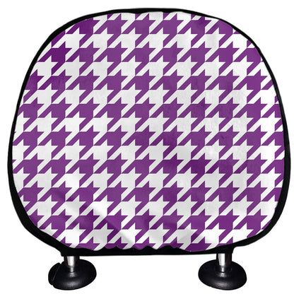 Purple And White Houndstooth Print Car Headrest Covers