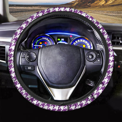 Purple And White Houndstooth Print Car Steering Wheel Cover