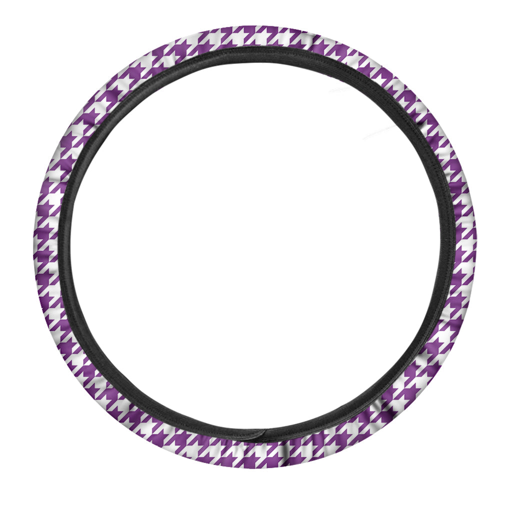 Purple And White Houndstooth Print Car Steering Wheel Cover