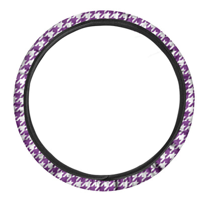 Purple And White Houndstooth Print Car Steering Wheel Cover